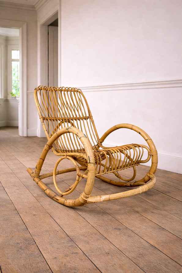 1960s イタリア製 ラタン ロッキングチェア Franco Albini Vintage Franco Albini Bamboo Midcentury Rocking Chair / Armchair