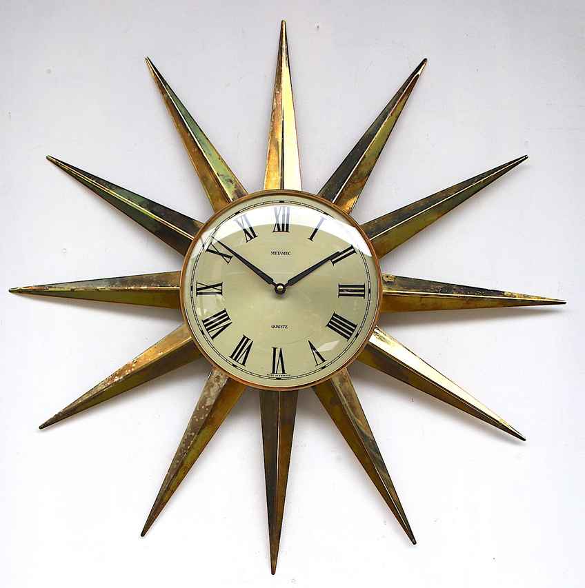 Huge 66cm 1950/60s British Sunburst Vintage Wall Clock. Fully