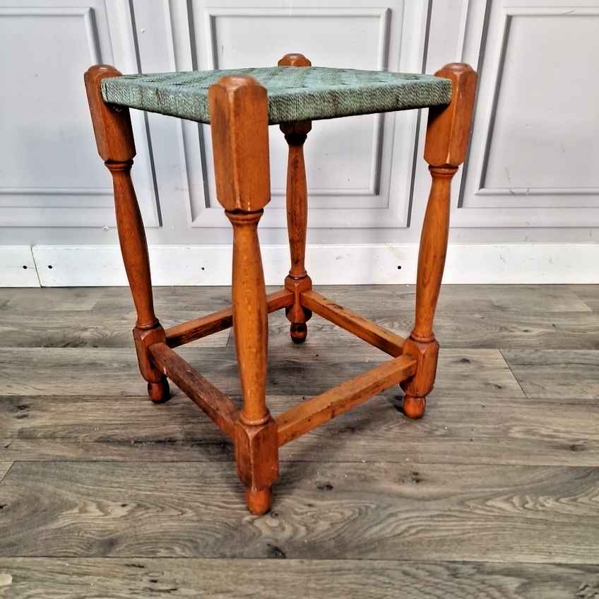 Vintage Antique Retro Wooden Woven Weave Wicker Rope Seat Stool