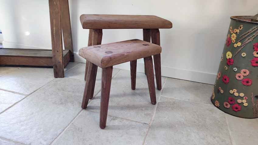 French Mid Century Wooden & Rattan 