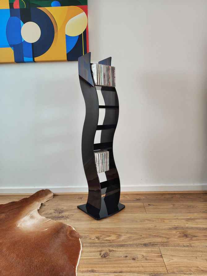 Huge Wavy Wire Cd Tower, Post Modern, Black Metal, Very Tall Holds