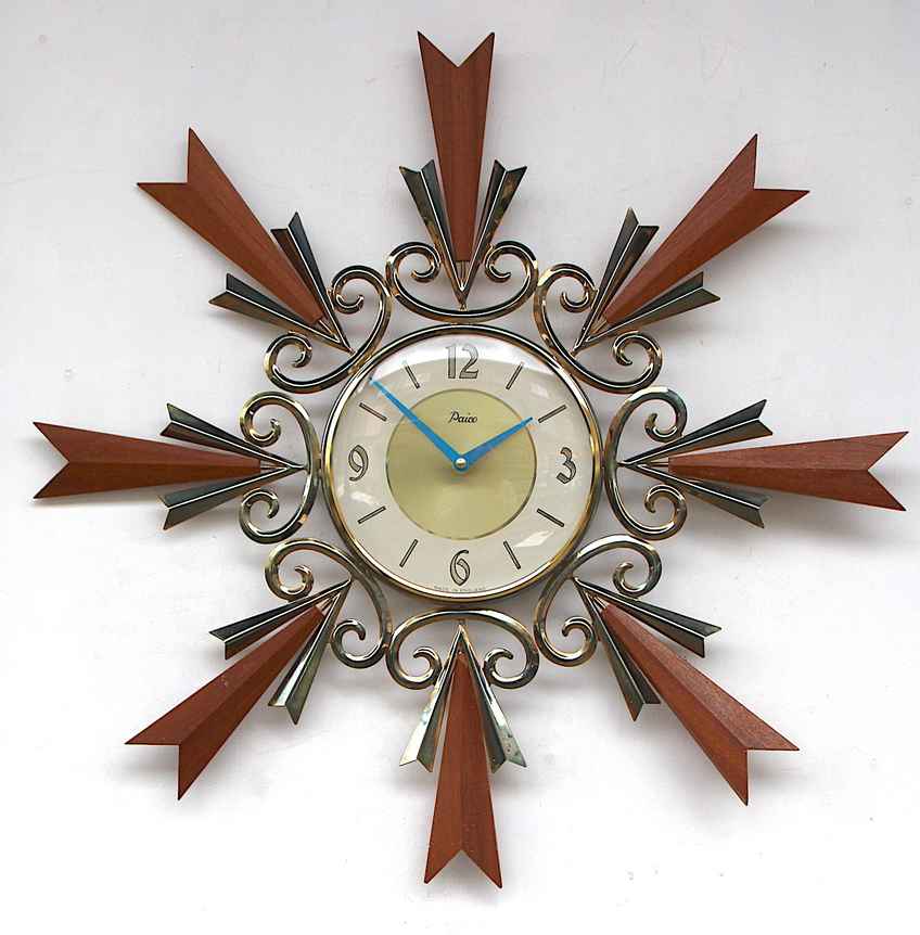 Huge 66cm 1950/60s British Sunburst Vintage Wall Clock. Fully