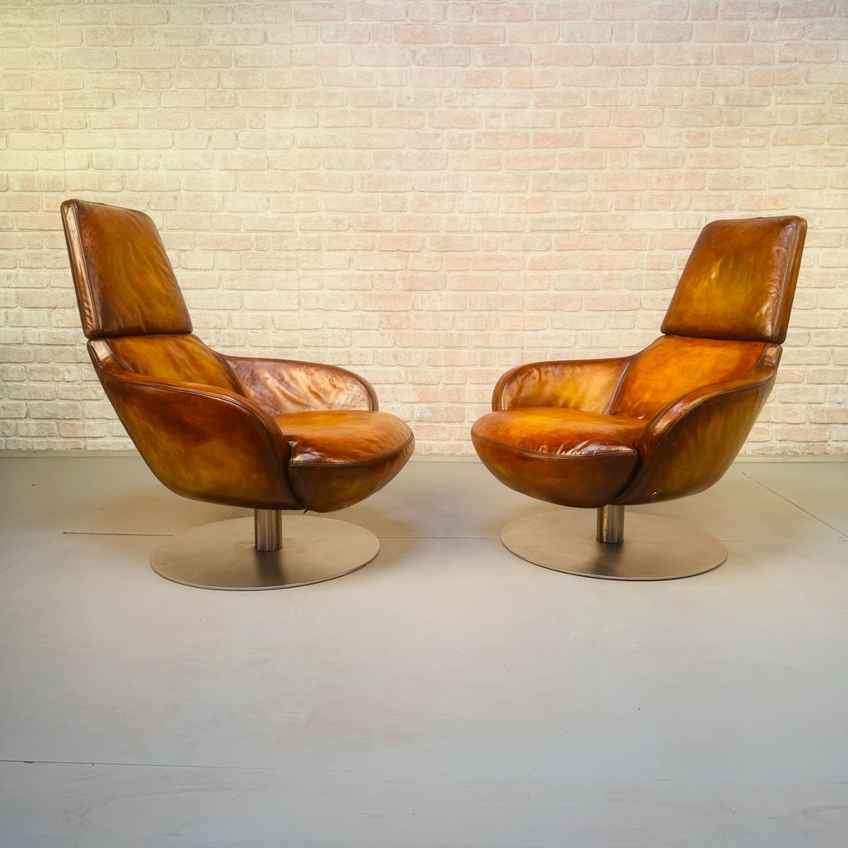 effezeta ヴィンテージチェアー Vintage Italian Effezeta Tan Leather Cantilever Chair | Vinterior