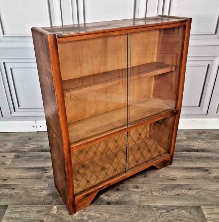 Vintage Bookcase Display Cabinet Mid Century Sliding Glass Doors