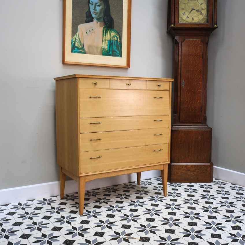 Stylish 1950s Alfred Cox Chest Of Drawers With Original Handles