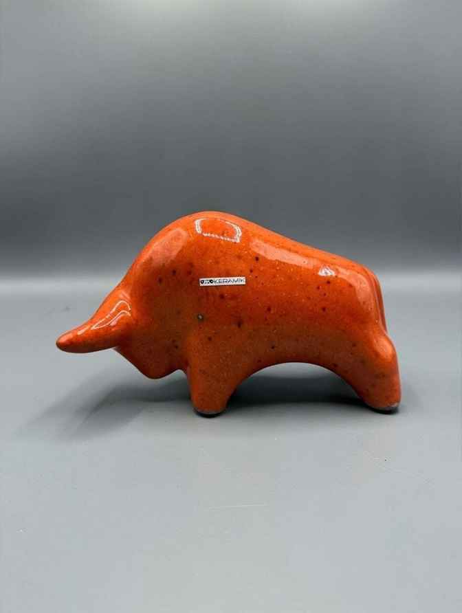 Otto Keramik Bull In Purple Fat Lava Glaze, West German Pottery