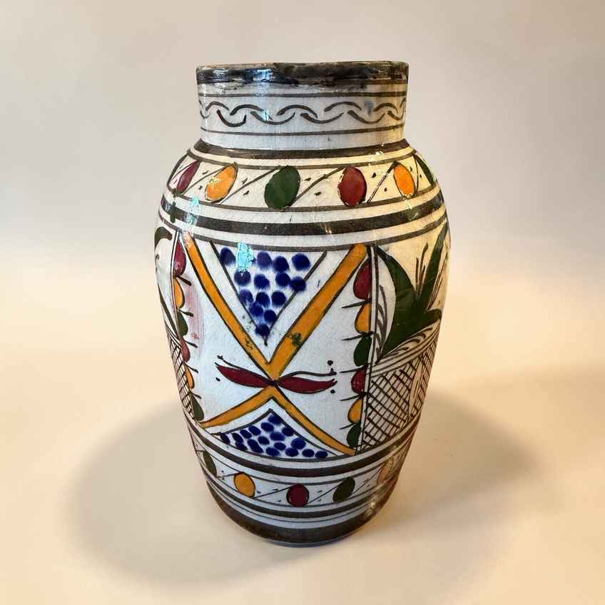 Large Vintage Moroccan Fez Islamic Pottery Urn Filigree Jar Vase