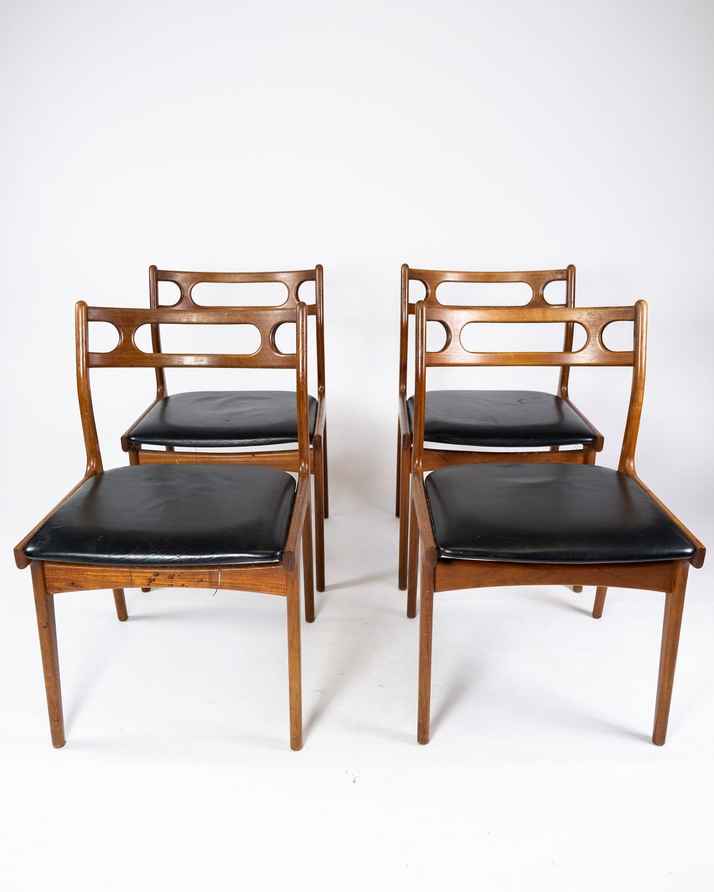 TEAK & LEATHER DINIG CHAIR① Black Leather And Teak Chair | Vinterior