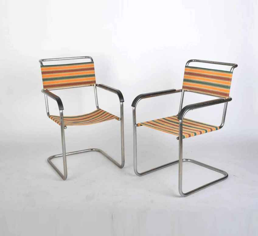 Bauhaus B 34 Cantilever Chair In Plywood & Chrome By Marcel Breuer