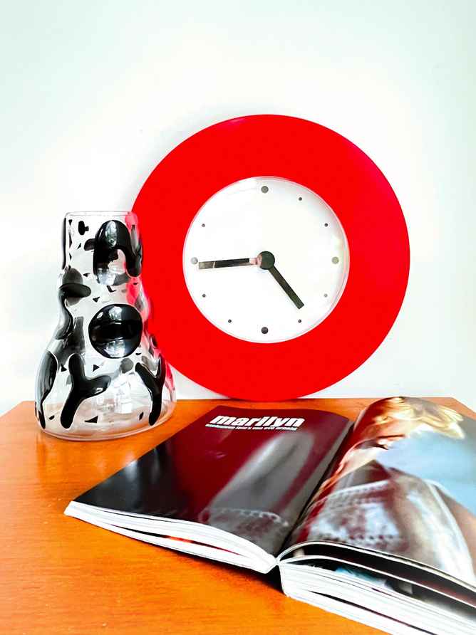 Vintage 1990s Red Ikea Ps Keyhole Wall Clock And Storage Metal