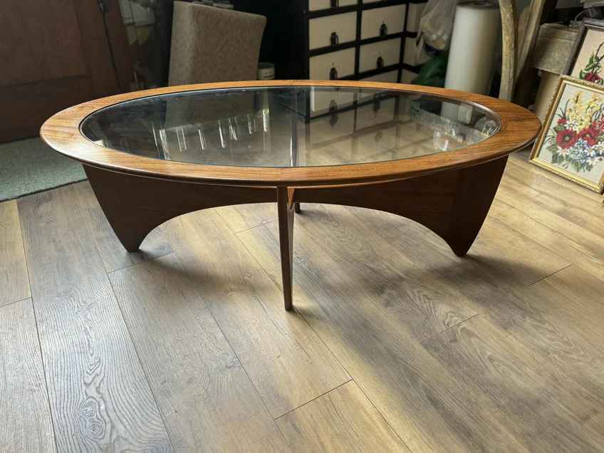 Vintage Astro Oval Teak Coffee Table With Glass Top By Victor