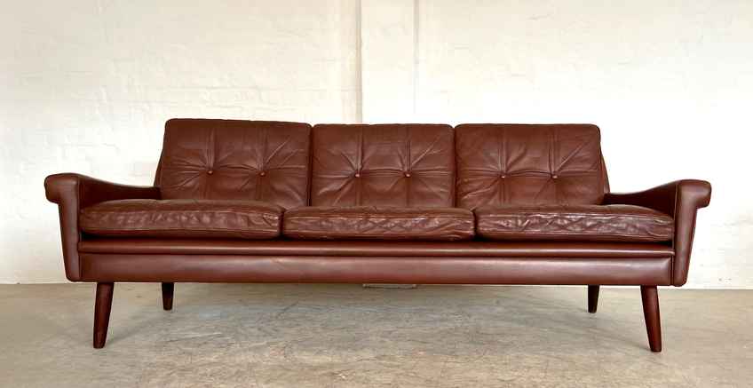 Vintage Danish Mid Century Mogens Hansen 3 Person Cognac Leather