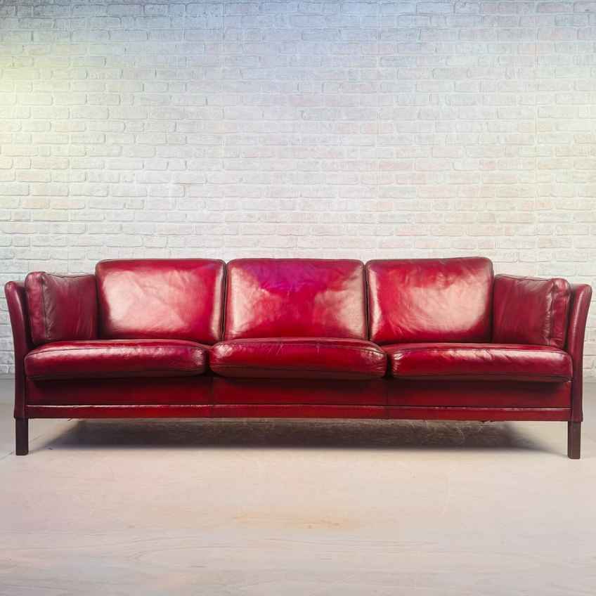 Danish 1970s Cognac Leather Three Seater Sofa By Mogens Hansen