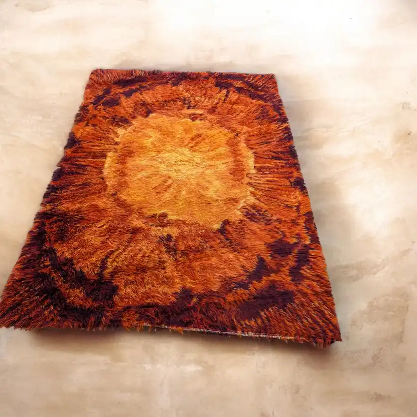 Vintage Rya Round Rug Mid Century 60s 70s Scandi Shag Pile | Vinterior