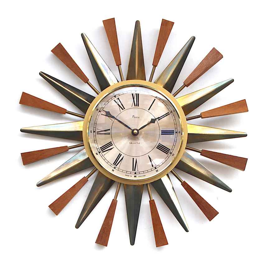 1950〜1960 UNITED Sunburst Clock 50s 60s Huge 66cm 1950/60s British Sunburst Vintage Wall Clock. Fully