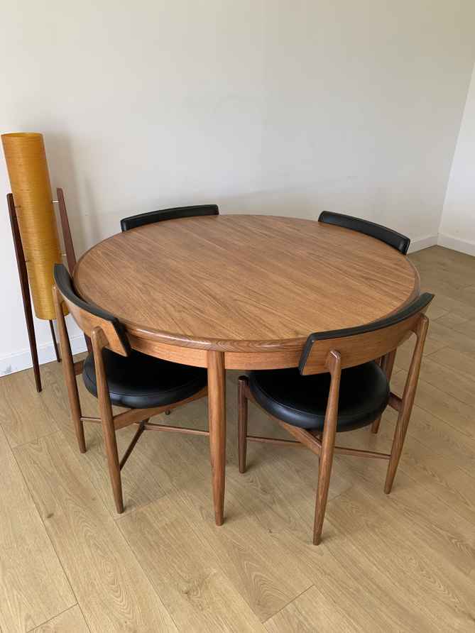 Mid Century G Plan Circular Extending Dining Table & 4 G Plan