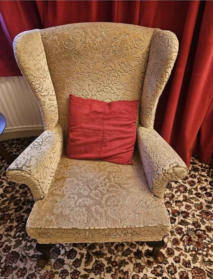 Original Parker Knoll Wing Back Chair Newly Upholstered In Wool