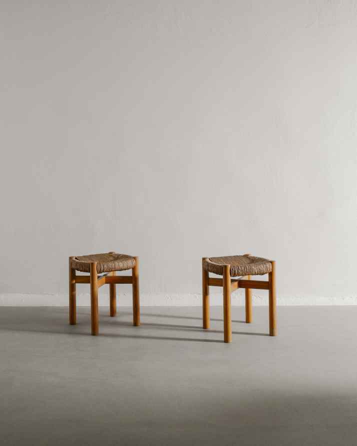 French Mid Century Wooden & Rattan 