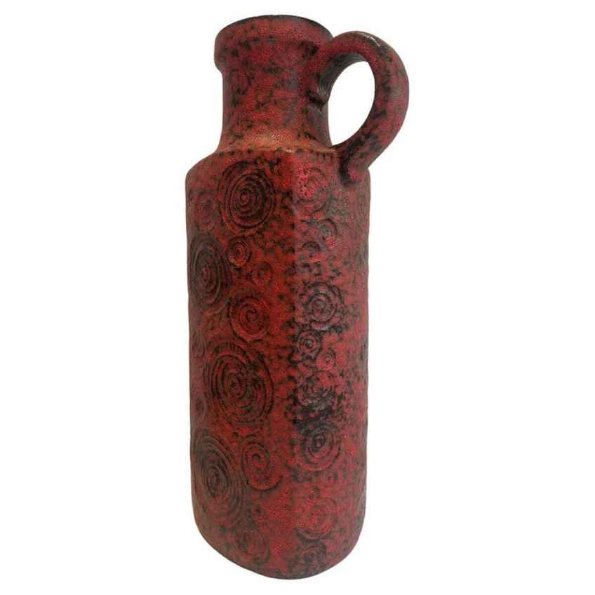 German Fat Lava Vase, Red & Black By Scheurich 206 26 1960s