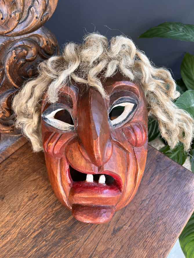 Vintage Swiss Wall Mask, Tschäggättä Mask, Original Lötschentaler