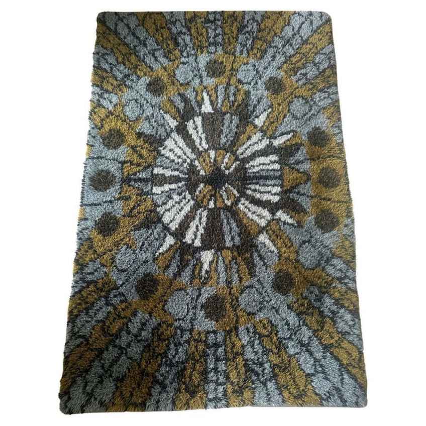 Vintage Rya Round Rug Mid Century 60s 70s Scandi Shag Pile | Vinterior