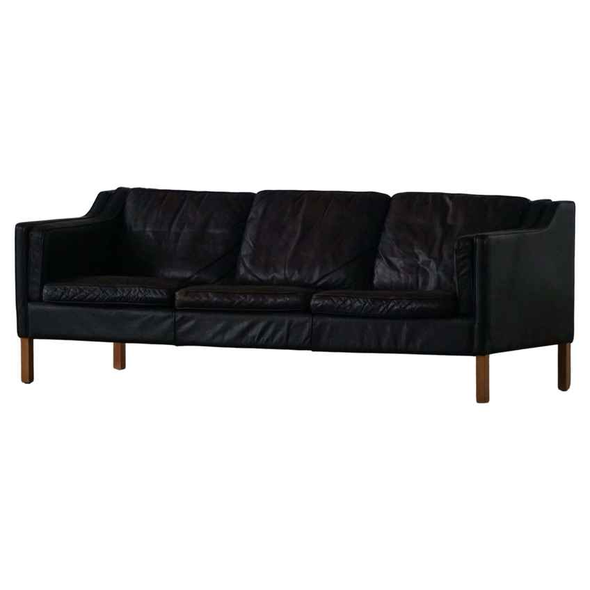 Vintage Danish Mid Century Mogens Hansen 3 Person Cognac Leather