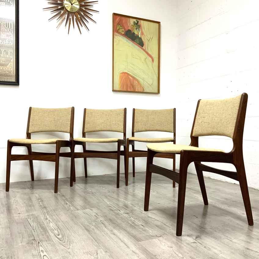 4 X Vintage Teak Danish Dining Chairs Model 49b By Erik Kirkegaard
