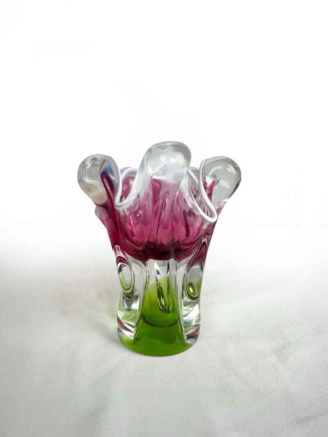 Pink Art Glass Vase By Josef Hospodka, Handblown Czech Flower Vase
