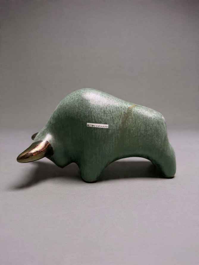 Otto Keramik Bull In Purple Fat Lava Glaze, West German Pottery