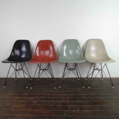 Eames Herman Miller Dsr Side Chairs On Eiffel Base In Brights Red