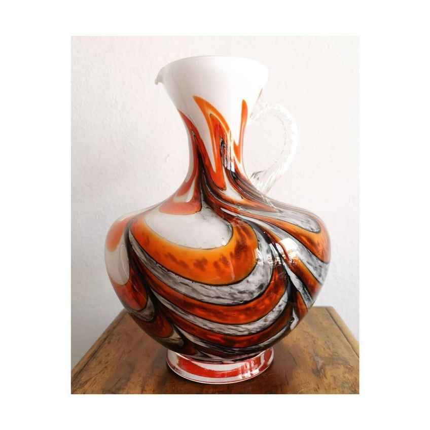 Vintage 1970s Italian Empoli Fiorentina Orange Opaline Glass Jug