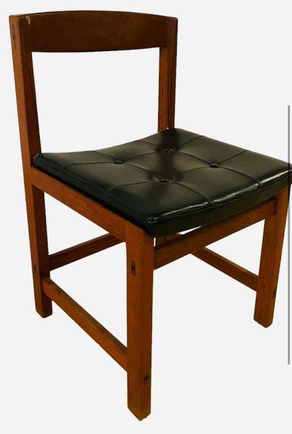 Black Leather And Teak Chair | Vinterior