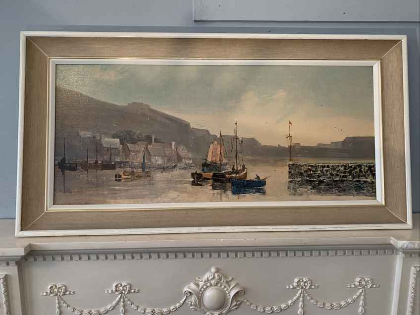 Very Large Framed Print Of Harbour Scene By Renowned French Artist