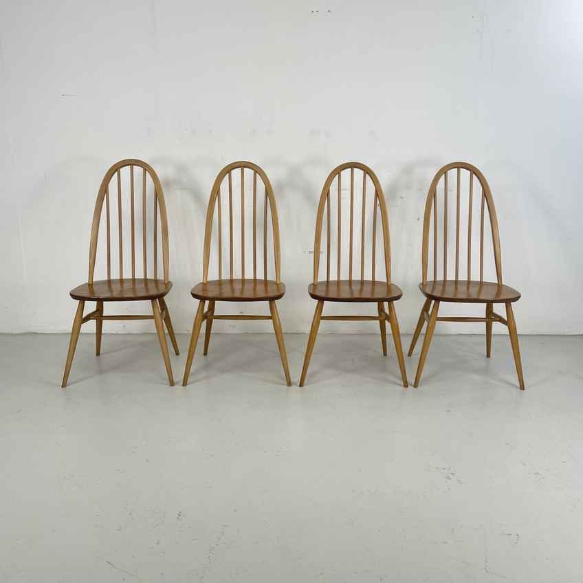 6 Vintage Ercol Windsor Dining Chairs Mid Century Model F184 Dark