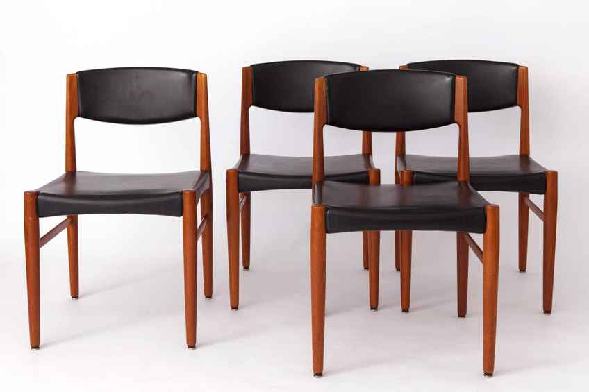 Black Leather And Teak Chair | Vinterior