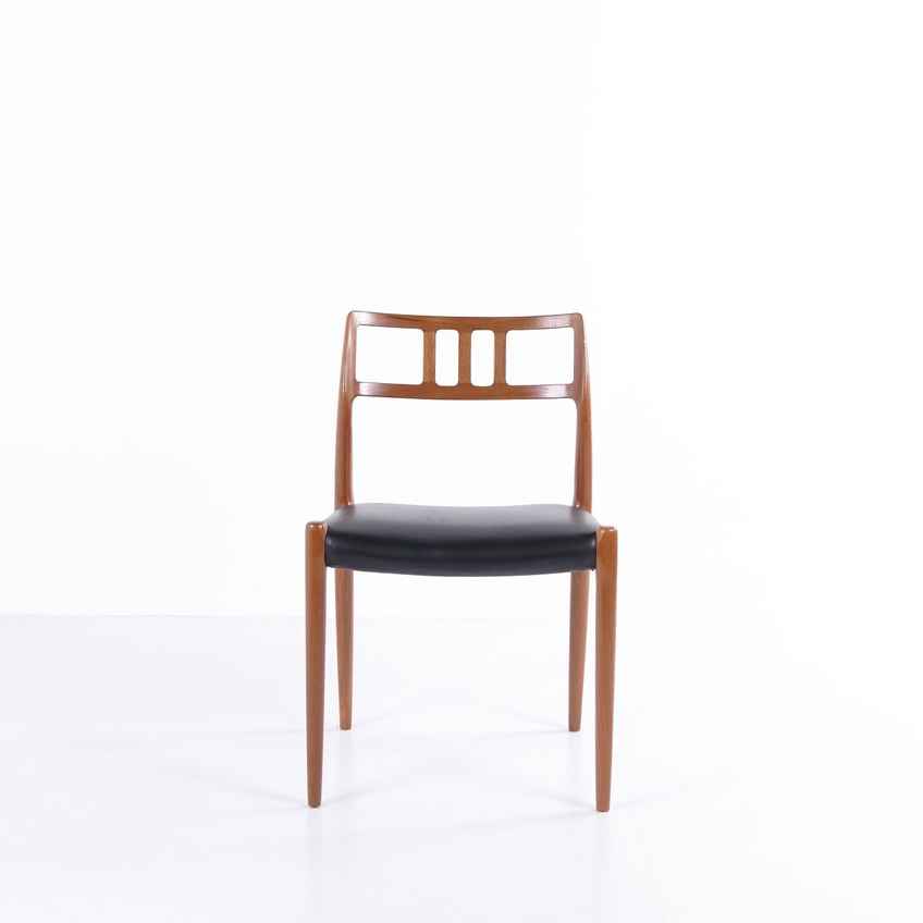 Black Leather And Teak Chair | Vinterior