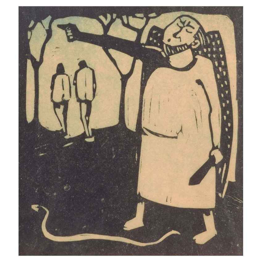 åke Holm. Woodcut On Paper. Composition With Two Figures (David
