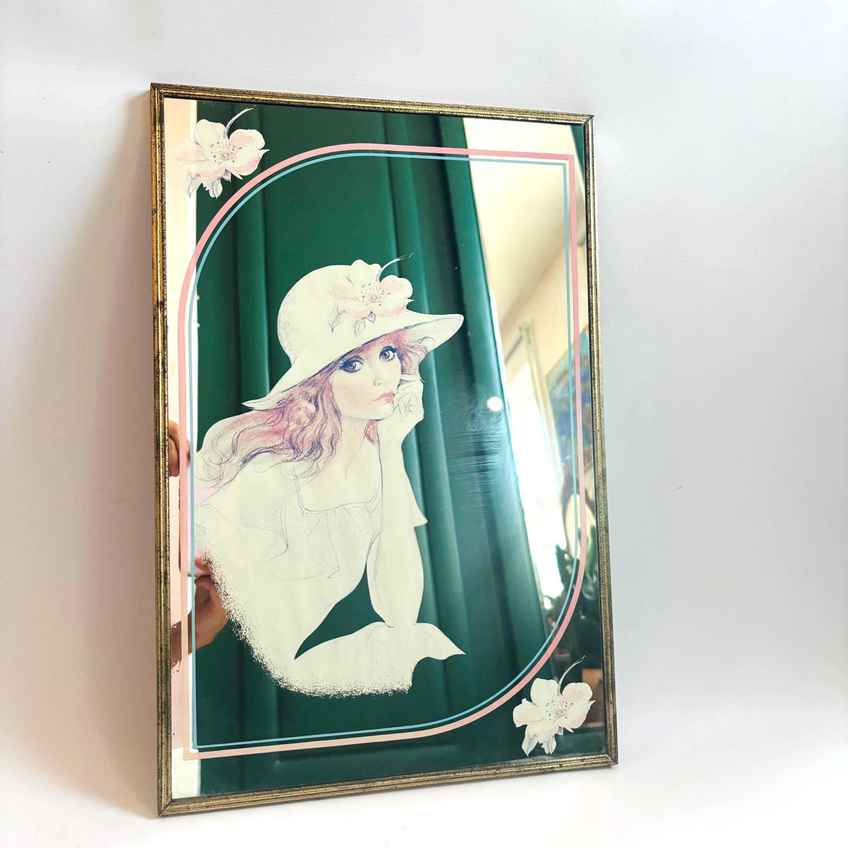 Vintage Art Nouveau Lady Bitter Oriental Pub Picture Mirror H