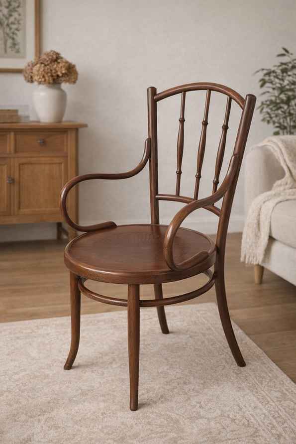 1900s Czech Vintage Brown Beech Armchair | Fischel | Vinterior