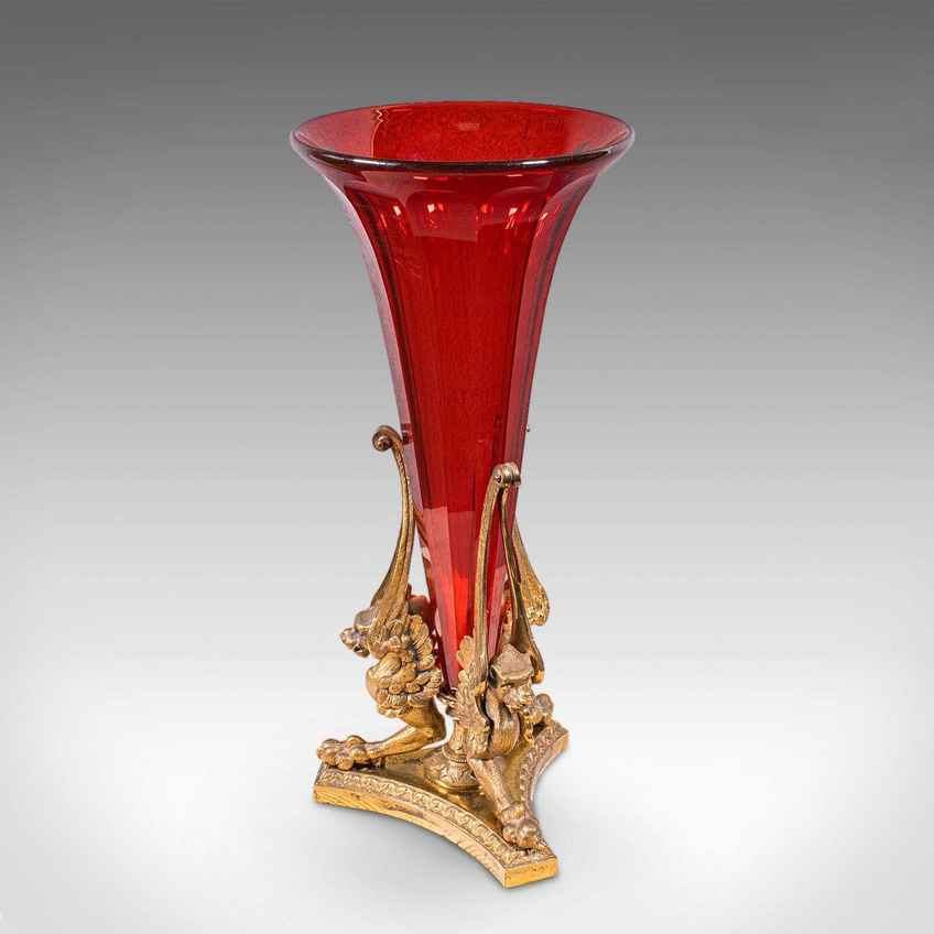 French Vintage Art Glass Orange Red Vase Vallerysthal Verrerie De