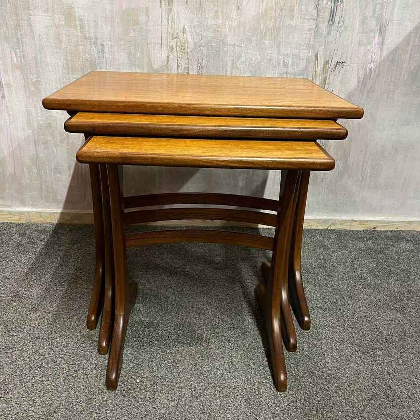 Mid Century 1960s Danish Style Teak Nathan Trinity Circular Glass