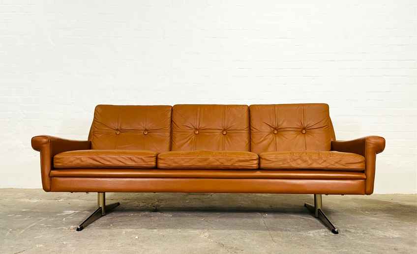 Vintage Danish Mid Century Mogens Hansen 3 Person Cognac Leather