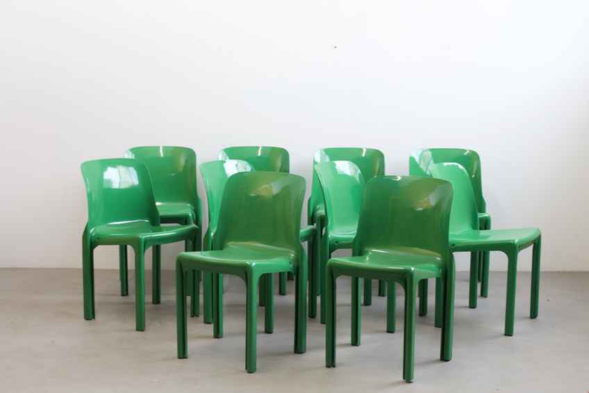 Vico Magistretti Set Of Nine Red Selene Chairs By Heller 2002s