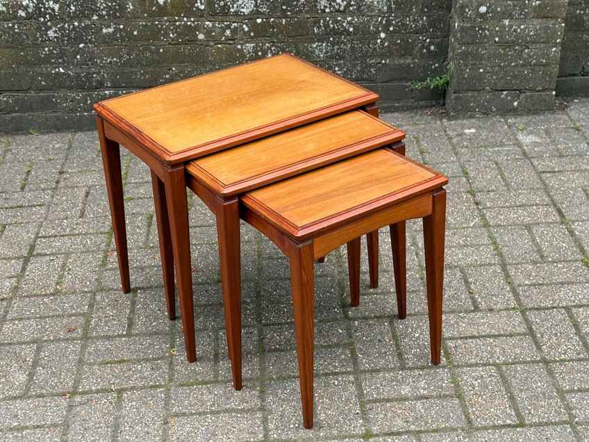 Mid Century 1960s Danish Style Teak Nathan Trinity Circular Glass