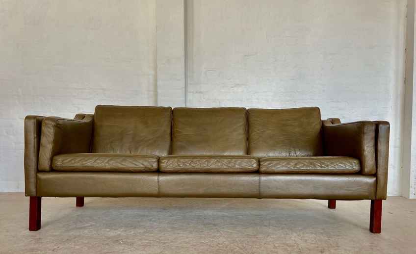 Vintage Danish Mid Century Mogens Hansen 3 Person Cognac Leather